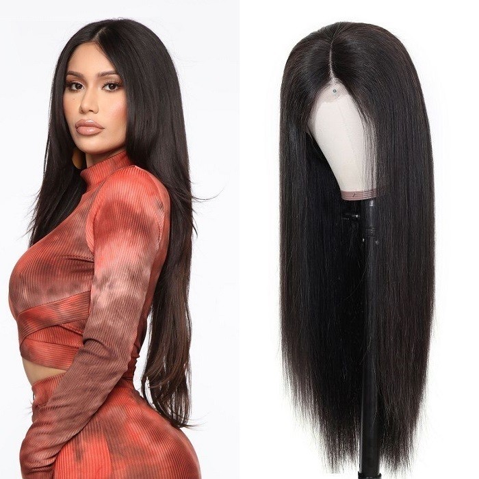 Kriyya Pre-Plucked Straight Human Hair 13x6 Transparent Lace Frontal Wigs 180% Density