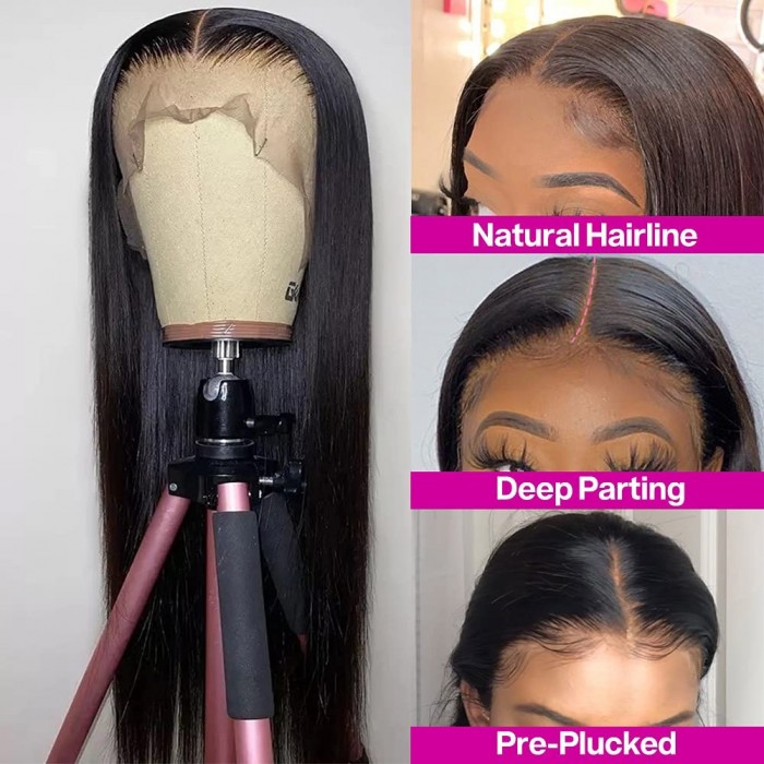 Kriyya Straight 13x6 Lace Front Wigs 150% Density Human Hair Wigs With Baby Hair