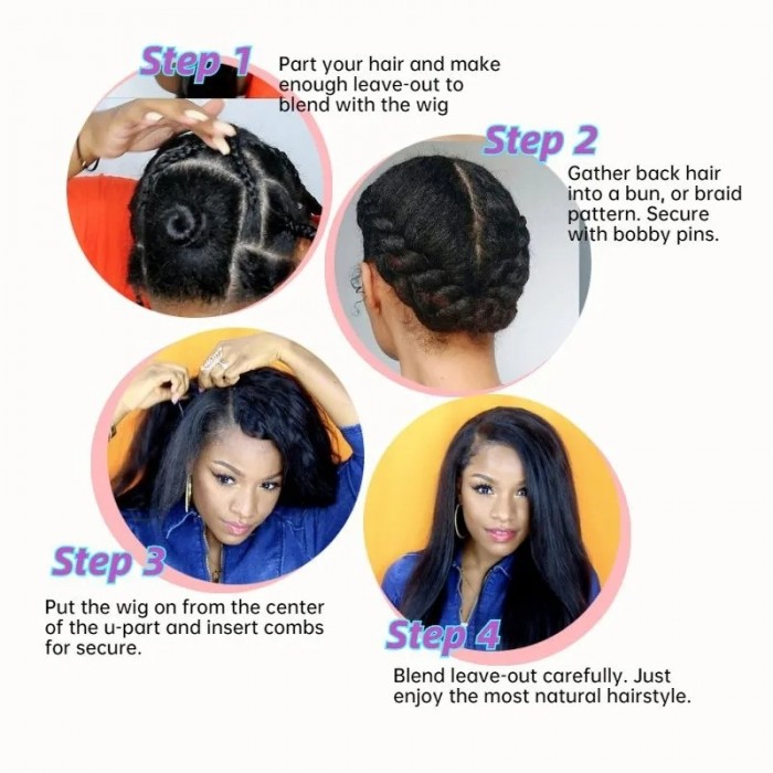 Kriyya Kinky Straight U Part Wig 150 Density U Shape Virgin Human hair Wigs Natural Color