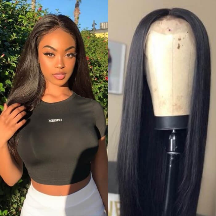 Kriyya Pre-Plucked Straight Human Hair 13x6 Transparent Lace Frontal Wigs 180% Density
