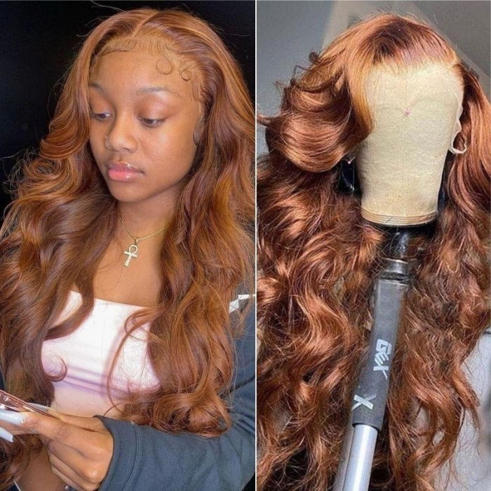 Kriyya 13X4 Ombre Highlight Loose Wave Wig Caramel Brown Lace Front Human Hair Wig 180% Density