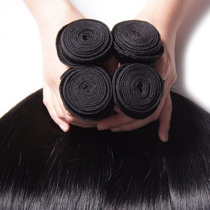 Kriyya Brazilian Straight 4 Bundles Quick Weave With Closure 13x4 Transparent Lace