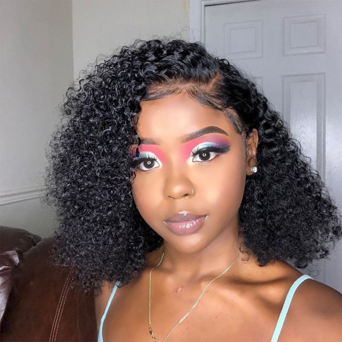 Kriyya Thick 150% Density Curly Bob Wig Pre Plucked 13x4 Lace Front Human Hair Wigs