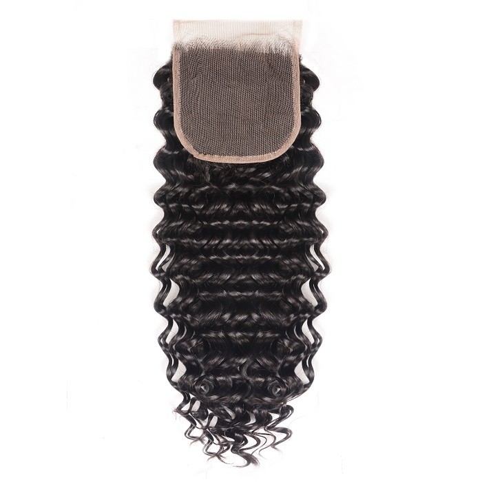 Kriyya Brazilian Deep Wave Human Hair 4X4 Closure With 3 Bundles Deals