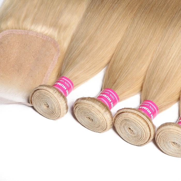 Kriyya 613 Blonde Brazilian Straight Sew In 4 Bundles With Closure