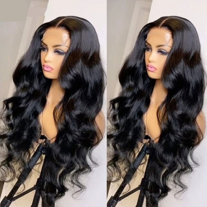 Kriyya 4x4 Lace Closure Wig Pre Plucked Body Wave Remy Hair Wig Natural Black 150% Density