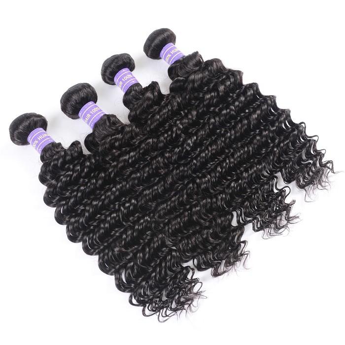 Kriyya Deep Wave Hair Peruvian Human Hair Weave 4 Pcs 7A Human Hair