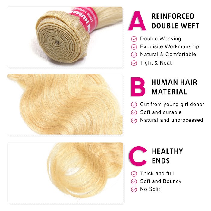Kriyya Body Wave Hair 4 Bundles 613 Color Indian Human Hair Weave