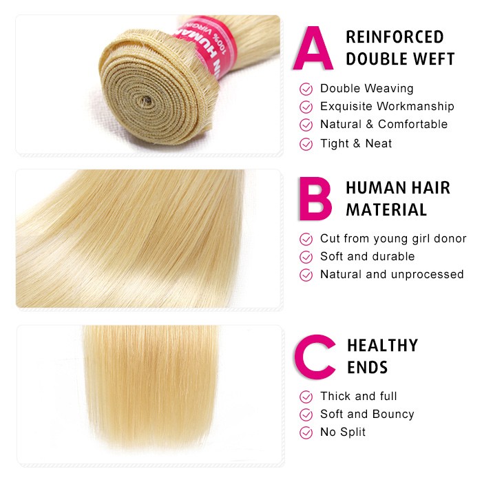 Kriyya Malaysian Best Straight Human Hair Weave 613 Blonde 4 Bundles