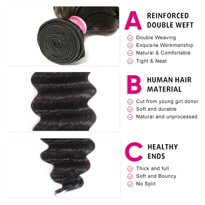 Kriyya Loose Deep Wave Weave 4 Bundles With 13x4 Lace Frontal Indian Remy Human Hair