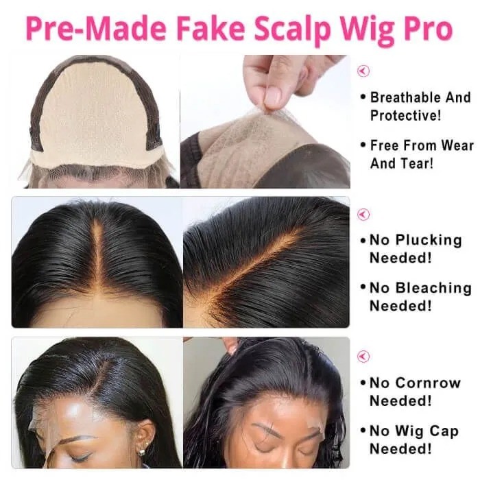 Kriyya Pre-made Fake Scalp Lace Wig 13x6 Straight Lace Front Human Hair Wigs For Women 150% Density