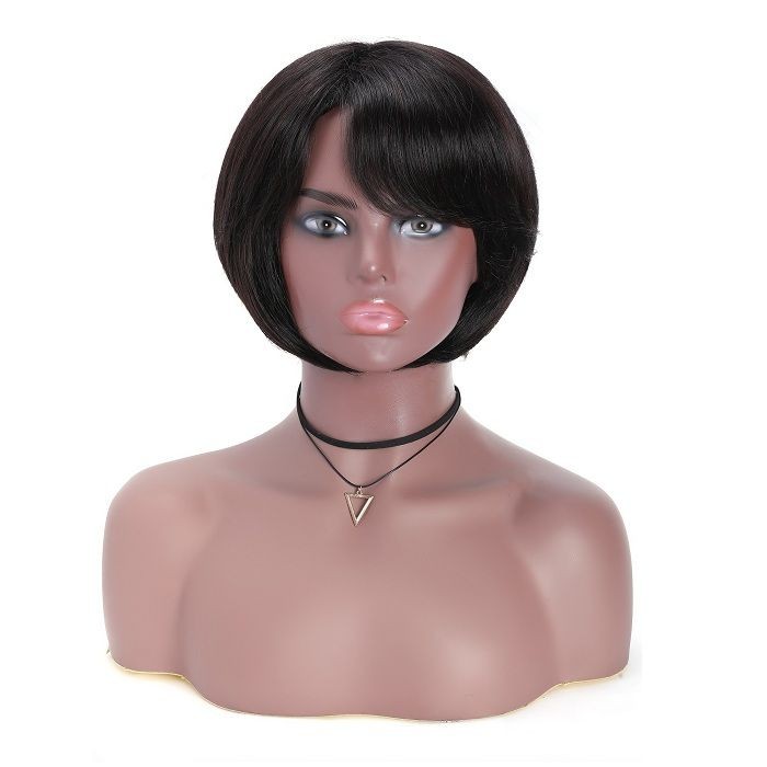 Kriyya Short Bob Wigs With Bangs Capless Wig Natural Black & 33 Color Human Hair Wig Free Part 8 Inch
