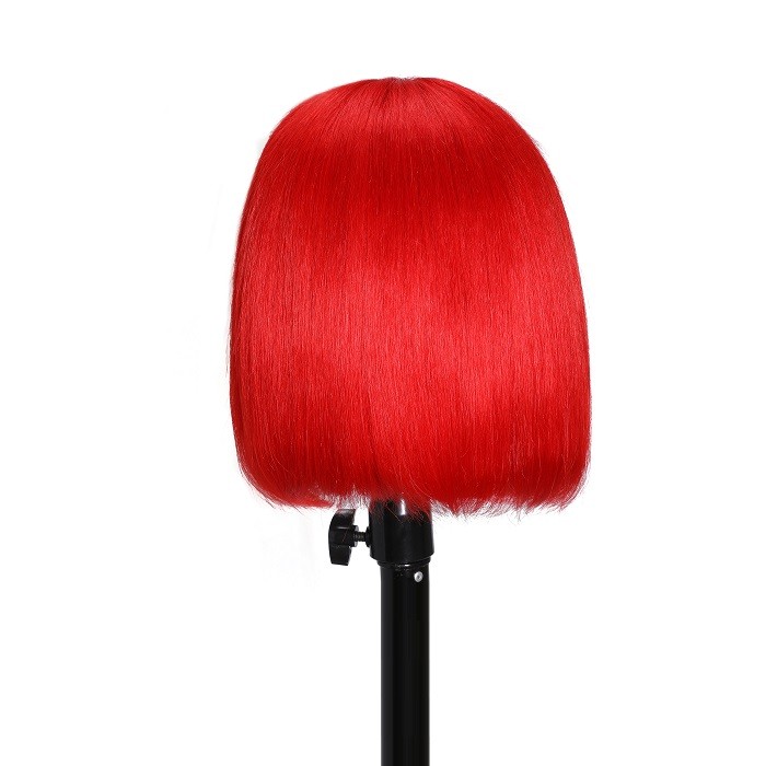 Kriyya Best Short Bob 13x4 Red Lace Front Wig Blunt Cut Human Hair Pre Plucked 150% Density 
