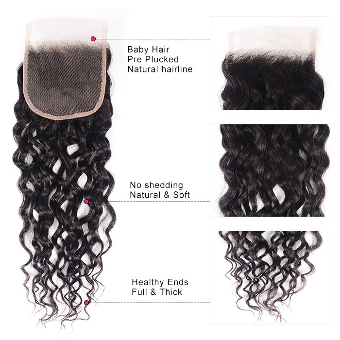 Kriyya Indian Virgin Hair Freetress Water Wave 4 Bundles With Closure