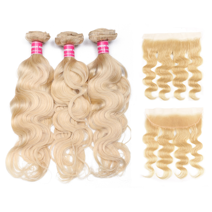 Kriyya Peruvian 3 Pcs Body Wave Hair Bundle Deals With 13*4 Lace Frontal