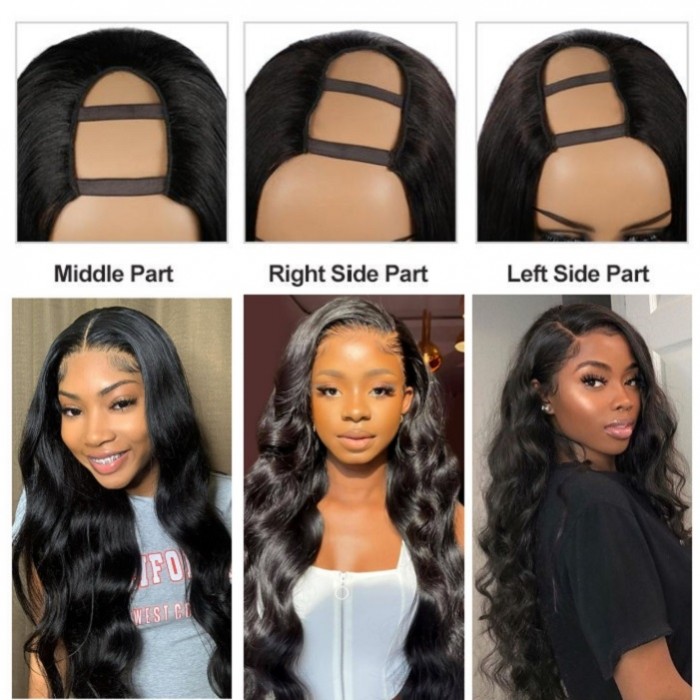 Kriyya U Part Body Wave Wigs U Shape Glueless Virgin Human Hair Wigs 150 Density