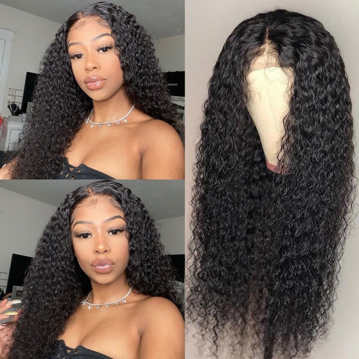 Kriyya Brazilian Human Hair Jerry Curly Lace Part Wig 150% Density Middle Part Wigs For Women