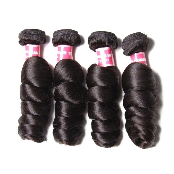 Kriyya Peruvian Loose Wave Hair Weave 4 Bundles With 4x4 Lace Front Closure