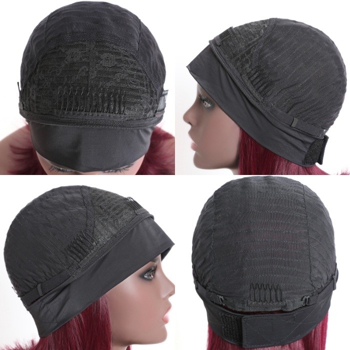 Kriyya Brazilian Virgin hair Bob Wigs Headband Wig With Black Roots 150% Density Ombre 1B/99J Wine Red Color