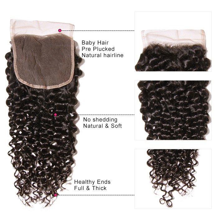 Kriyya Peruvian Curly Hair 4 Bundles With Lace Closure Sew In