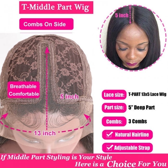 Kriyya Chic Auburn Color Middle T Part Curly Lace Front Wig with Natural Hairline