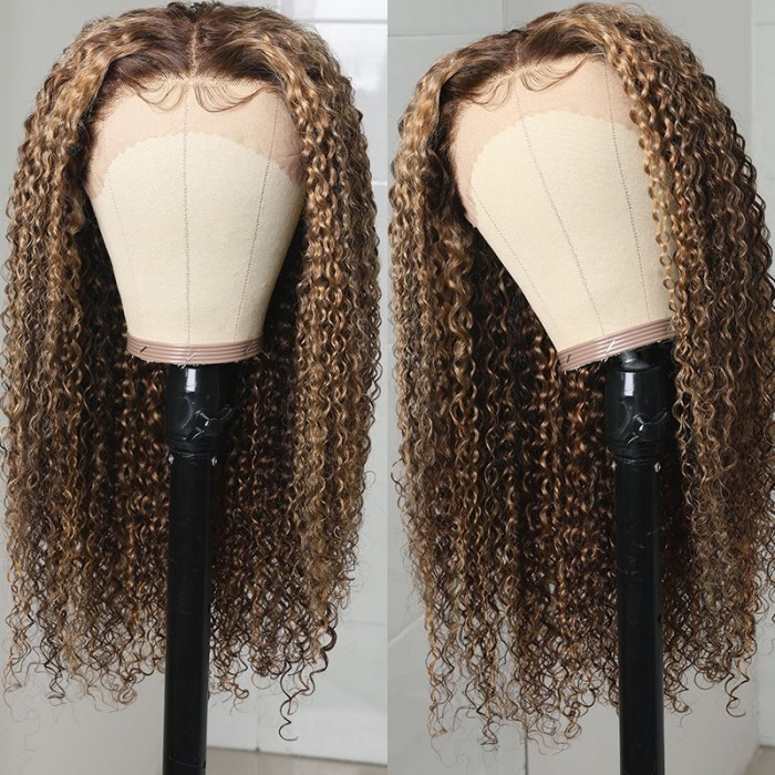 Kriyya Youtuber Recommend Curly Hair Honey Blonde Ombre Highlight Wigs 13x4 Lace Front Wig Human Hair Wigs Pre Plucked With Baby Hair