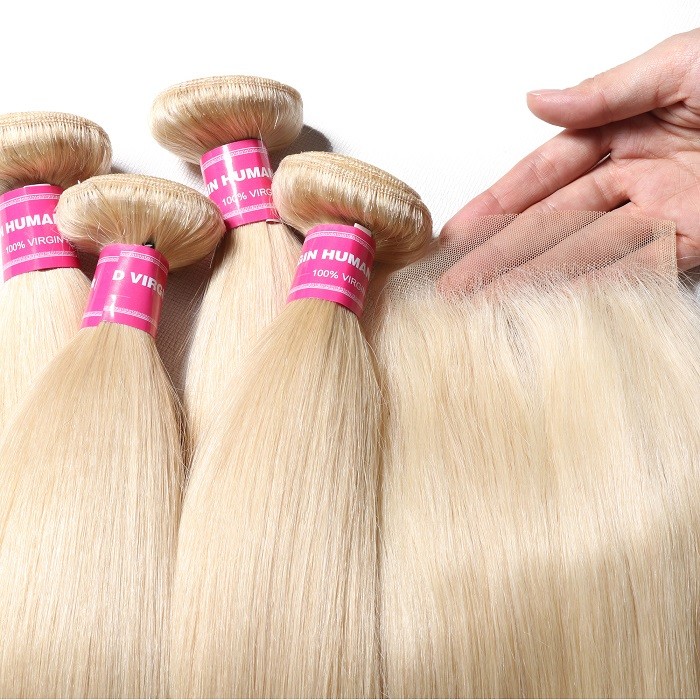Kriyya 613 Blonde Brazilian Straight Sew In 4 Bundles With Closure