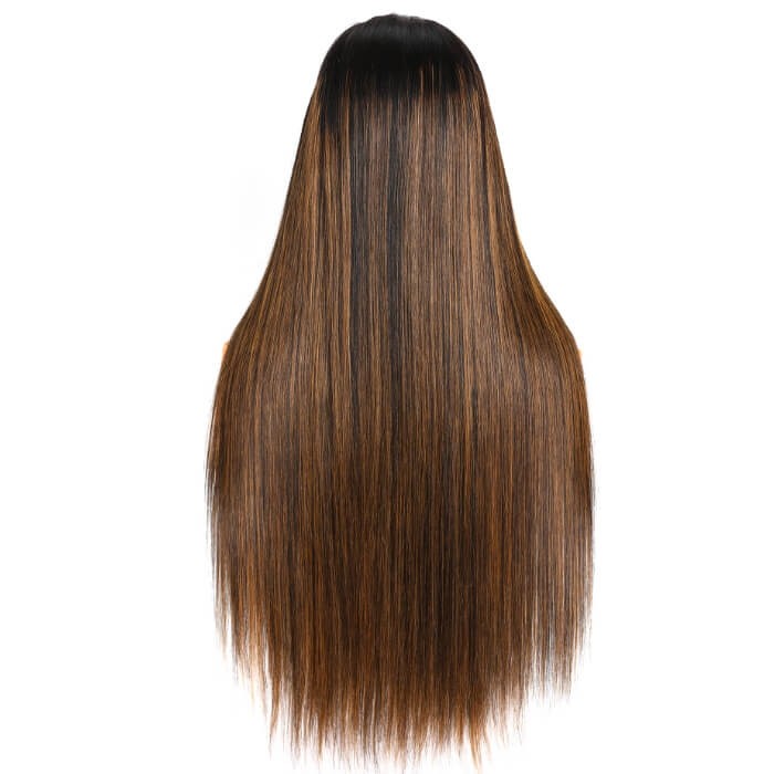 Kriyya #FB30 Bronde Highlight Straight Human Hair wigs T Part Lace Wigs 150% Density Middle Part Lace Wig