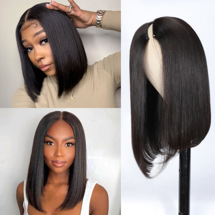 Kriyya Girly Bob Hairdo V-Part Virgin Hair Wig No Glue Easy To Wear Suitable For Beginners