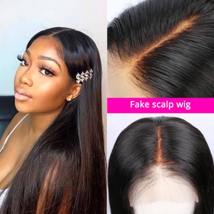 Kriyya Hair Fake Scalp Wig 13x4 Lace Frontal 150% Density Straight Hair Wig With Baby Hair