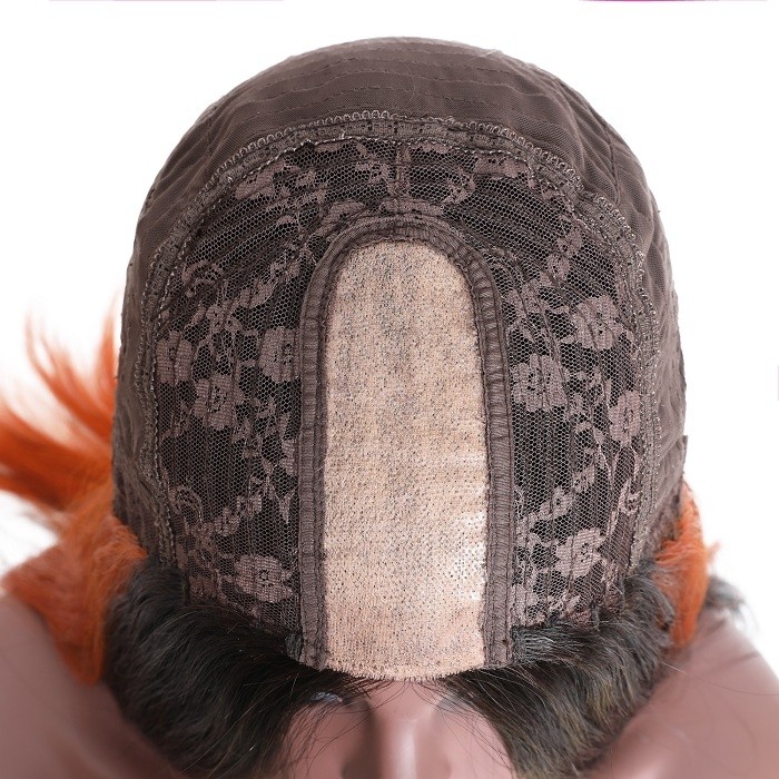 Kriyya Straight PU Skin Base Wig 4.5*1.5 Middle Part Hidden Orange Highlights 150% Density