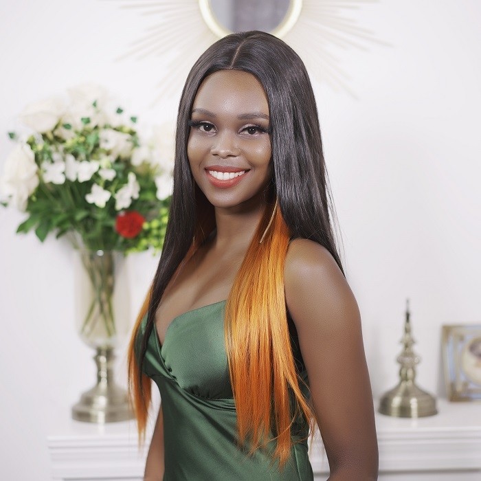 Kriyya Straight PU Skin Base Wig 4.5*1.5 Middle Part Hidden Orange Highlights 150% Density