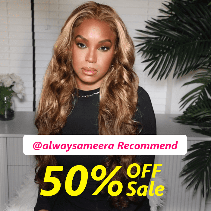 50% OFF Sale- Honey Blonde Highlight Ombre Body Wave Human Hair Wig 