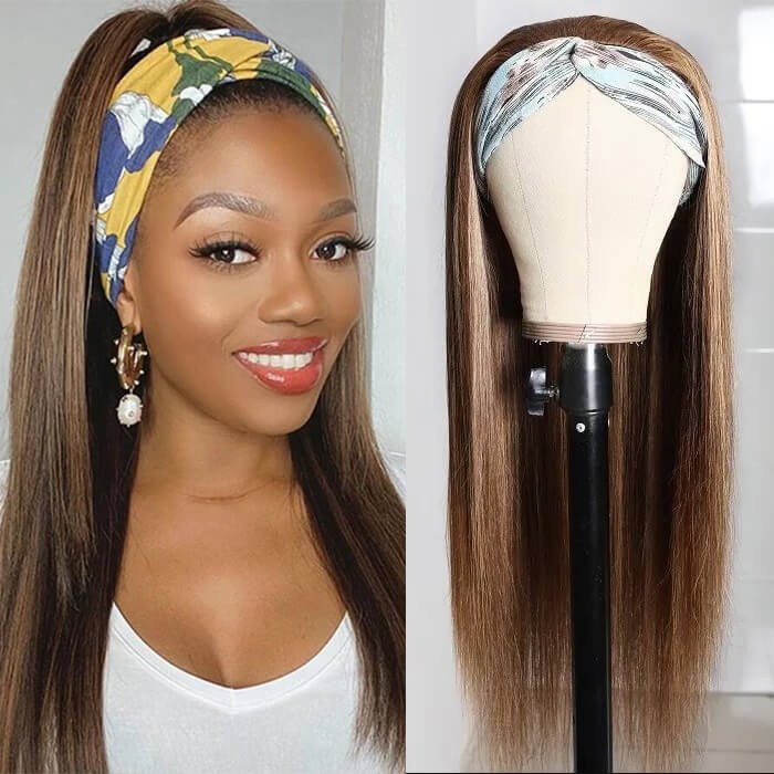 Kriyya Highlight Straight Human Hair Headband Wigs Honey Blonde 150% Density Glueless Human Hair Wigs