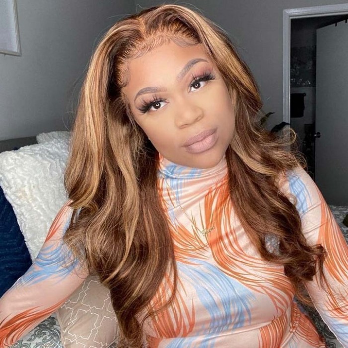 Kriyya 13X4 Honey Blonde Highlight Lace Front Wigs Human Hair Body Wave Colored Wigs Favorable Price