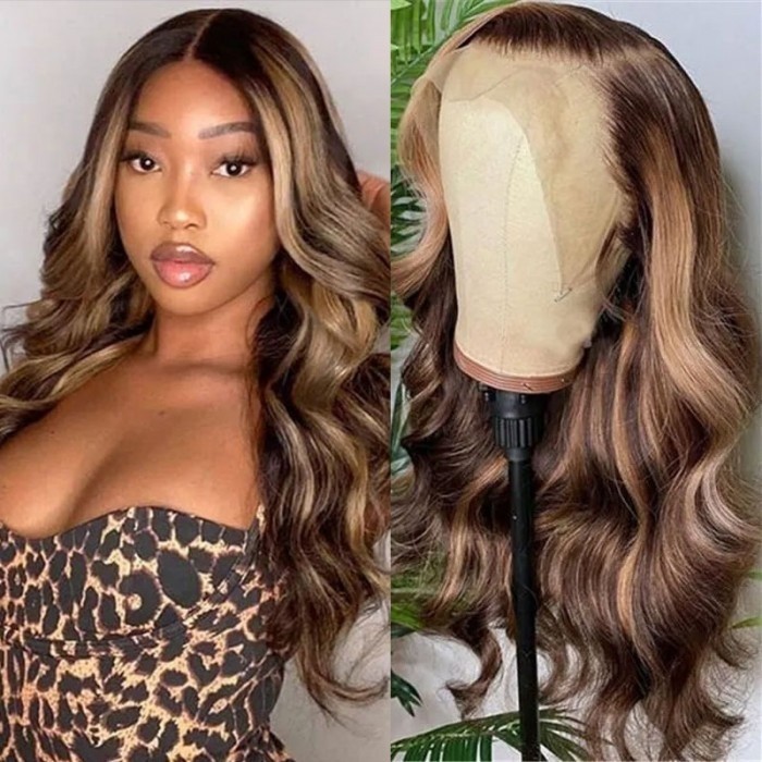 Flash Sale 13X4 Honey Blonde Highlight Ombre Body Wave Lace Front Wigs