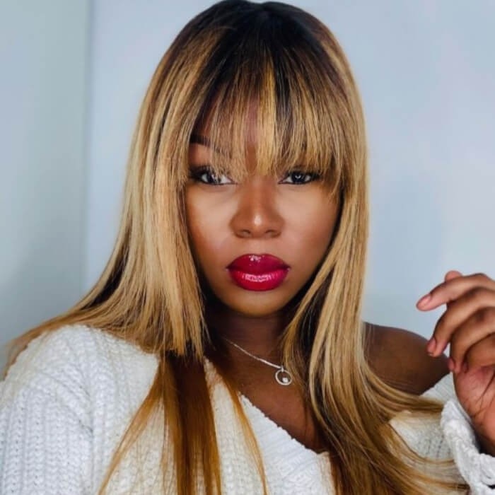 Kriyya Honey Blonde Wig with Choppy Bangs Dark Root Glueless 13X4 Lace Front Long Wigs 24 Inch