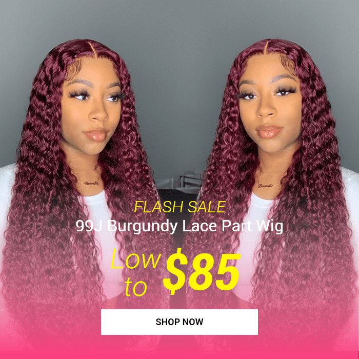 Lowest Price Get 99J Burgundy Curly Lace Part Wig