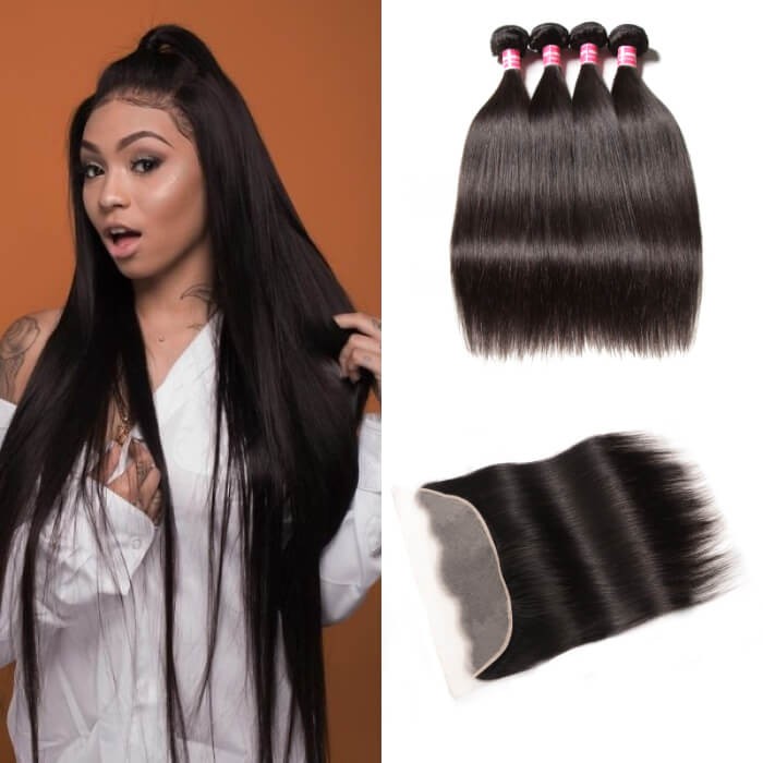 Kriyya 13x4 Indian Transparent Lace Frontal Closure With 4 Bundles Virgin Human Hair