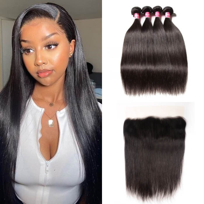 Kiryya Malaysian Human Hair 4 Bundles With 13x4 Transparent Lace Frontal  Straight Hairstyles 