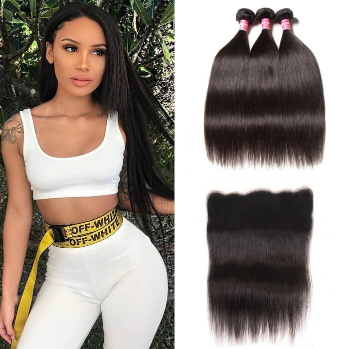 Kriyya Straight Virgin Hair 3 Bundles With 13*4 Transparent Lace Frontal Brazilian Hair