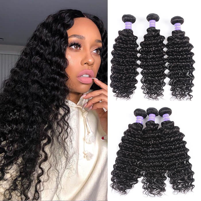Kriyya Deep Wave 3 Bundles Virgin Indian Human Hair Weave 7A Hair