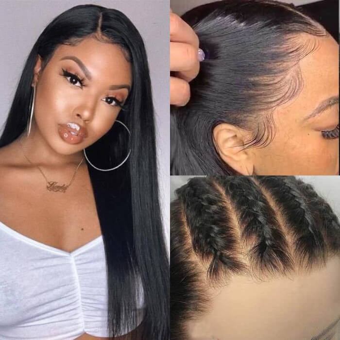 Kriyya Pre-made Fake Scalp Lace Wig 13x6 Straight Lace Front Human Hair Wigs For Women 150% Density