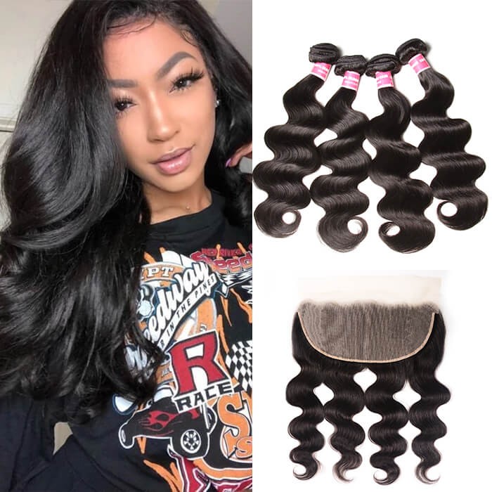 Kriyya Body Wave 13x6 Brazilian Lace Frontal With 4 Bundles Virgin Hair 