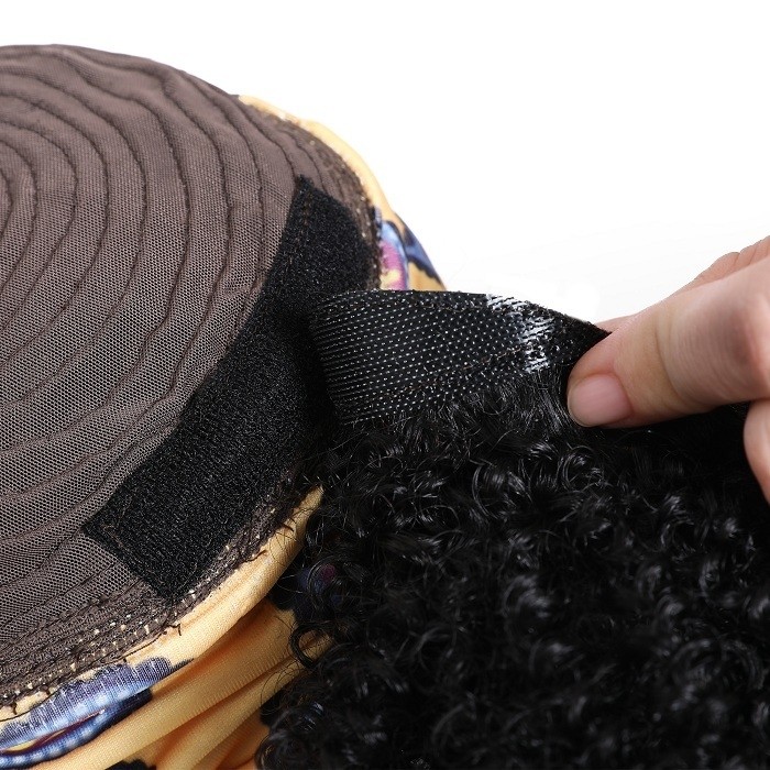 Kriyya Kinky Curly Wrap Head Wigs Headband Wig Pineapple with Bangs for Short Hair