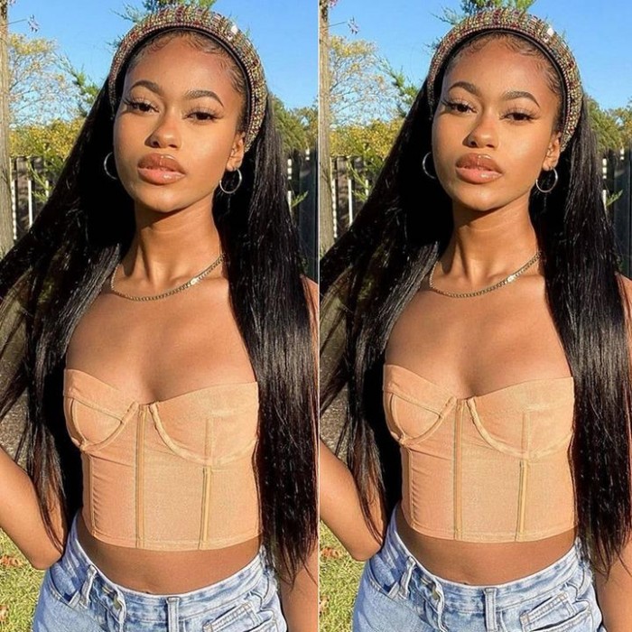 Kriyya Straight Headbands Wigs Glueless Human Hair Wigs with Headband Attached