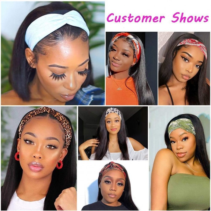 Kriyya Straight Headbands Wigs Glueless Human Hair Wigs with Headband Attached