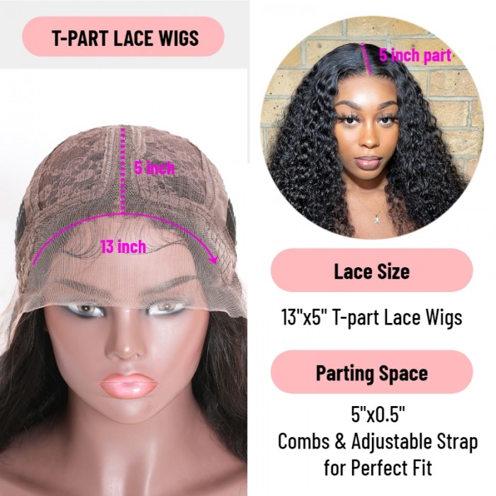 Kriyya High Quality T Part Body Wave Human Hair Wig 150% Density 13X5 Lace Front Natural Black Wig