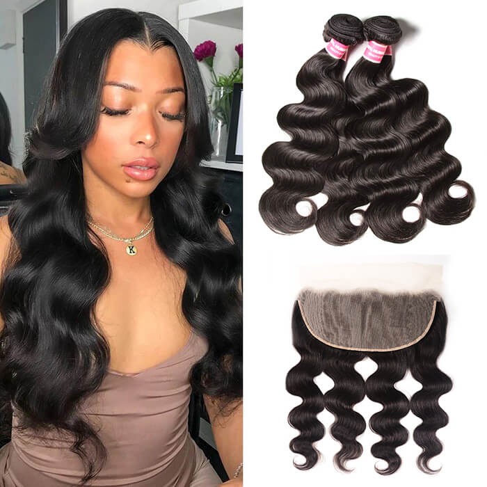 Kriyya Indian Virgin Remy Hair 3 Bundles Body Wave With 13*6 Lace Frontal