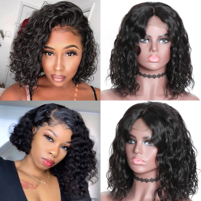 Kriyya Water Wave Human Hair Bob Wig Pre Plucked 13x4 Lace Front Wigs 150% Density Virgin Hair